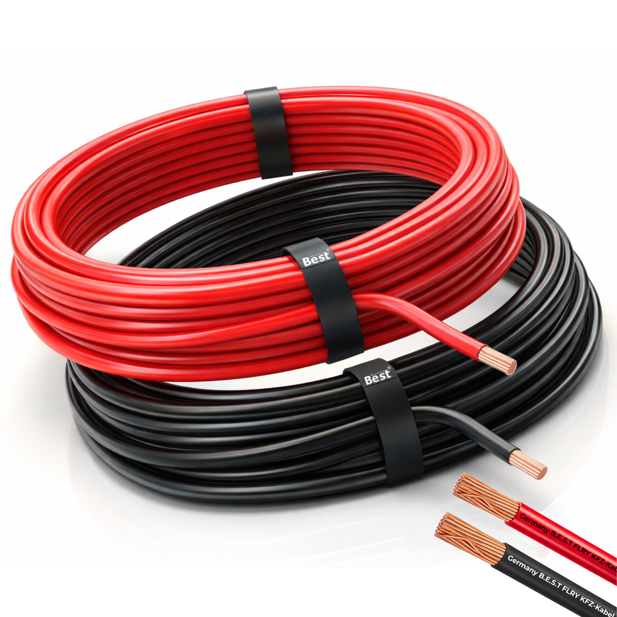 Fahrzeugleitung 0,75-6,00mm² 5-20m Rot/Schwarz FLRY-B SET 100% Vollkupfer – Fahrzeugleitung als Ring – Auto Stromkabel bis 60V – flexible Litze für PKW, LKW, Motorrad, Wohnmobil, Auto Hifi, Bordelektrik