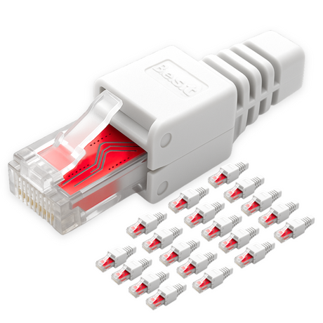 Netzwerkstecker RJ45 CAT7 CAT6 werkzeugfrei weiß - Werkzeugloser LAN UTP Kabel Stecker für CAT5, CAT6, CAT7 - Geeignet für Verlege- und Patchkabel