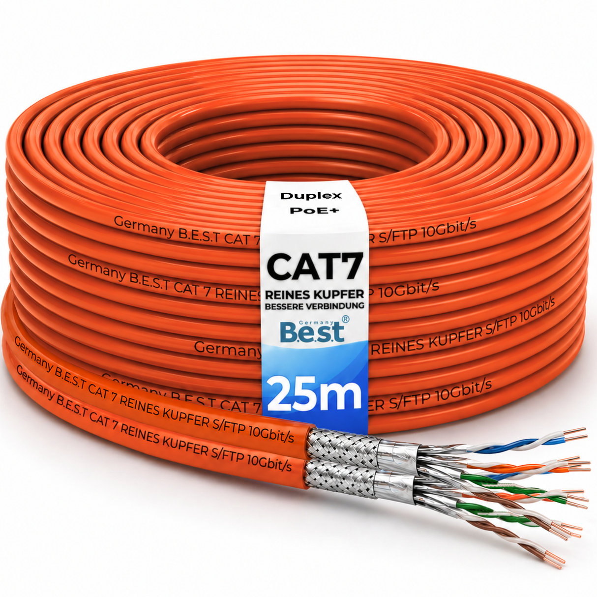CAT 7 25M Duplex Netzwerkkabel Verlegekabel Kupfer LAN Kabel Ethernetkabel S/FTP 10 Gbit/s Kat 7 reines Kupfer Datenkabel PoE+ LSZH Datenkabel