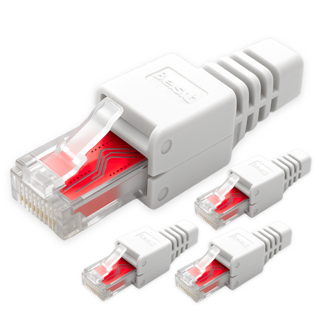 Netzwerkstecker RJ45 CAT7 CAT6 werkzeugfrei weiß - Werkzeugloser LAN UTP Kabel Stecker für CAT5, CAT6, CAT7 - Geeignet für Verlege- und Patchkabel