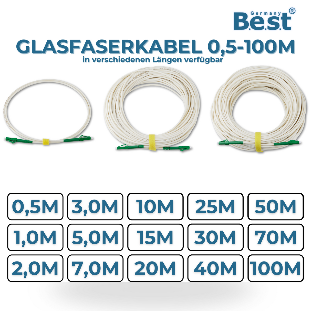 Glasfaserkabel 0,5-100M Simplex LC/APC - LC/APC LSZH Patchkabel LWL 3,00mm Patchcord