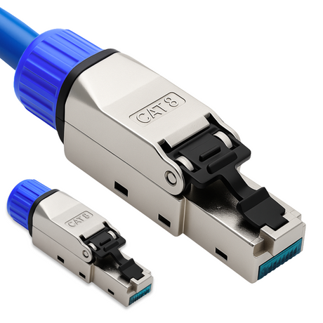 CAT 8 RJ45 Stecker  – werkzeuglose Netzwerkstecker für Ethernet, Verlegekabel & Netzwerkkabel | Gigabit fähig, STP geschirmt, 40 Gbit/s, vergoldete Kontakte