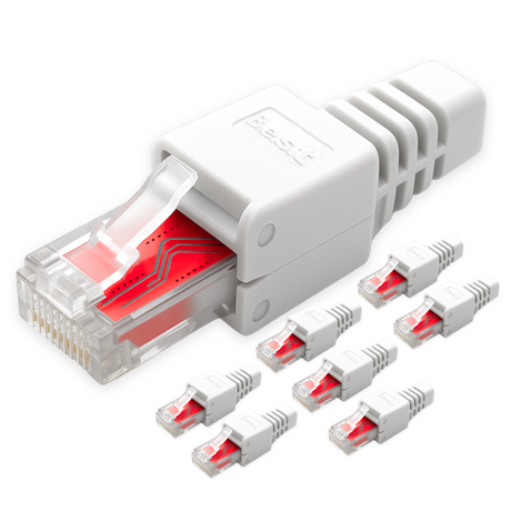 Netzwerkstecker RJ45 CAT7 CAT6 werkzeugfrei weiß - Werkzeugloser LAN UTP Kabel Stecker für CAT5, CAT6, CAT7 - Geeignet für Verlege- und Patchkabel