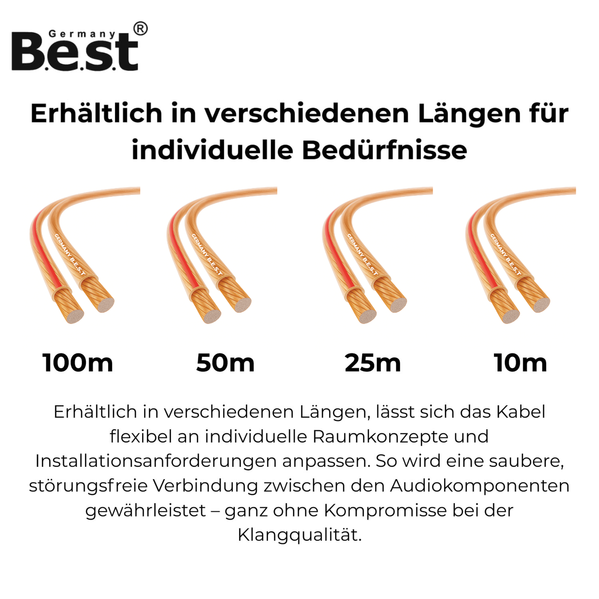 Lautsprecherkabel 25m-100m 2x2,5mm² für Lautsprecher & Heimkinosysteme, HiFi Kabel Boxenkabel CCA - Kupfer Aluminium