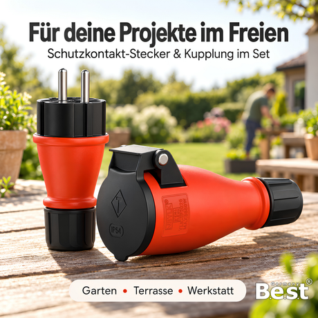 Schukostecker & Schukokupplung Set IP54 16A 250V Außen Garten Stecker Dose