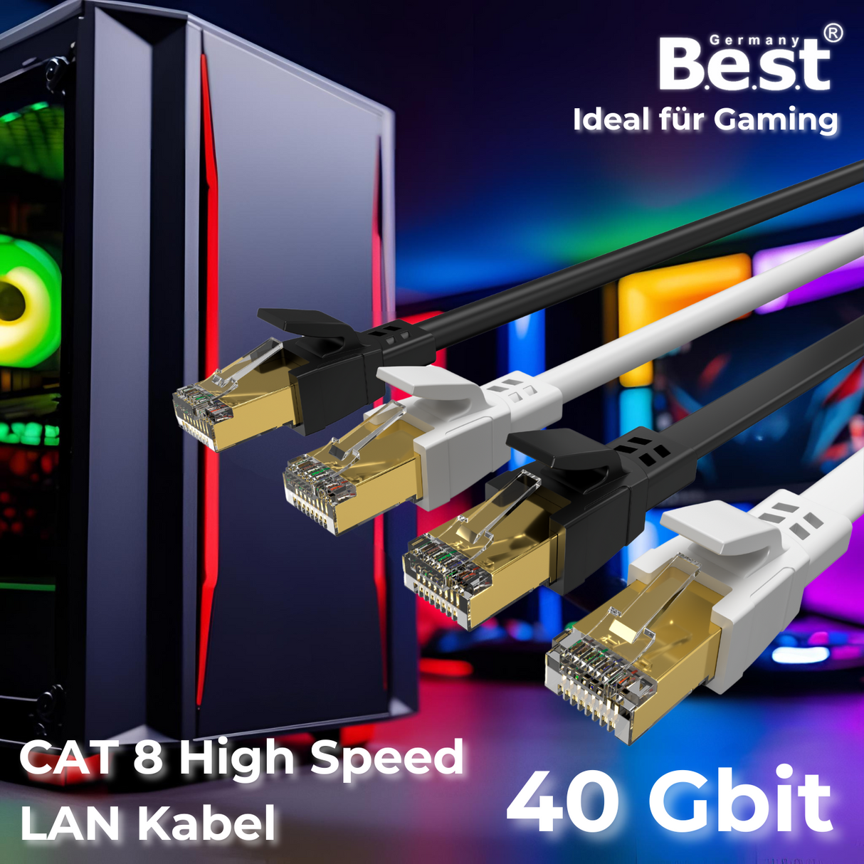 Câble LAN CAT 8.1 Câble réseau Câble patch 40,0 Gbits RJ45 S/FTP Cuivre PiMF pour PC Routeur Modem Switch