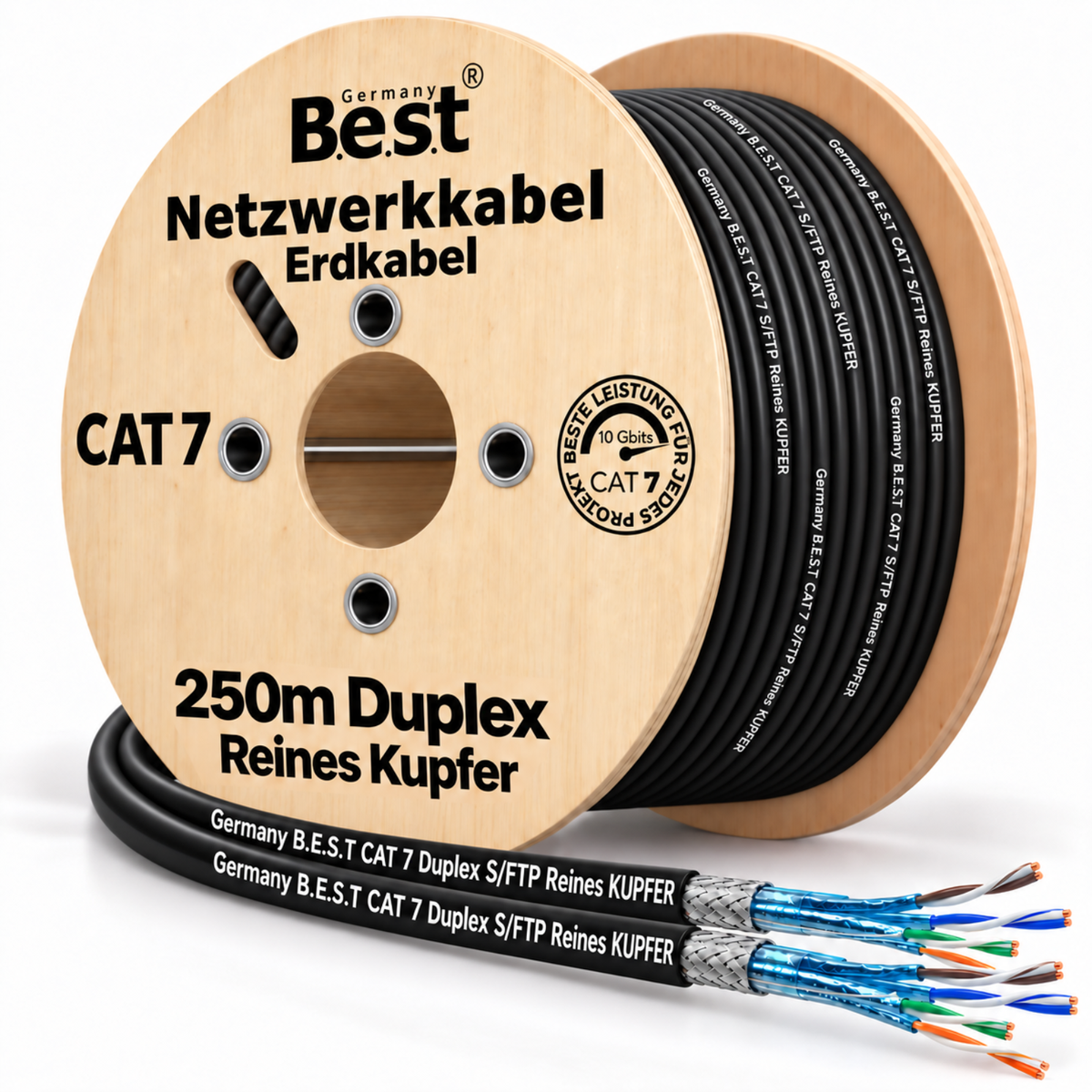 Câble réseau duplex CAT 7 250M Câble extérieur Câble LAN Câble Ethernet S/FTP 10 Gbit/s Cat 7 cuivre pur PoE+ Câble de données LSZH
