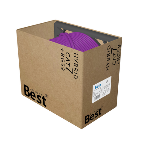 Cat7 LAN Netzwerkkabel + Sat Kabel Hybridkabel 100M 10 Gbit/s –& Koaxialkabel 4-fach Abschirmung – für Streaming, Kamerasysteme, Satellitenempfang