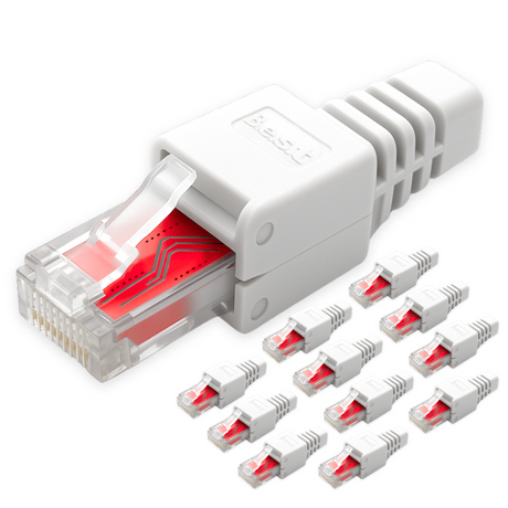 Netzwerkstecker RJ45 CAT7 CAT6 werkzeugfrei weiß - Werkzeugloser LAN UTP Kabel Stecker für CAT5, CAT6, CAT7 - Geeignet für Verlege- und Patchkabel