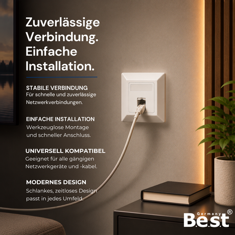 CAT 7 Unterputz Netzwerkdose RJ45 LAN Dose mit Keystone Modul 1-Port / 2-Port bis 10 Gbit/s