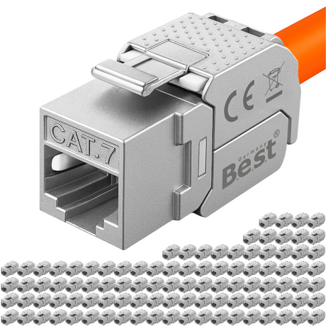 CAT 7 Keystone Netzwerkmodul RJ45 – High-Speed Keystone Buchse, werkzeugfreie Montage, 10 Gbit/s, STP geschirmt, vergoldete Kontakte, kompatibel mit AWG 22–26 & Patchpanel/Netzwerkdosen