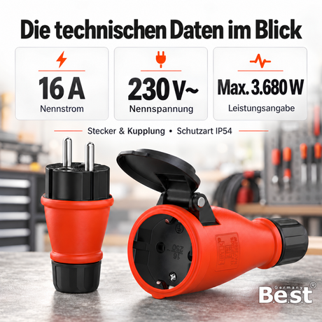 Schukostecker & Schukokupplung Set IP54 16A 250V Außen Garten Stecker Dose