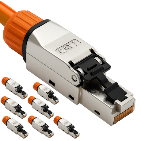 CAT 7 RJ45 Stecker  – werkzeuglose Netzwerkstecker für Ethernet, Verlegekabel & Netzwerkkabel | Gigabit fähig, STP geschirmt, 10 Gbit/s, vergoldete Kontakte