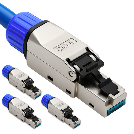 CAT 8 RJ45 Stecker  – werkzeuglose Netzwerkstecker für Ethernet, Verlegekabel & Netzwerkkabel | Gigabit fähig, STP geschirmt, 40 Gbit/s, vergoldete Kontakte