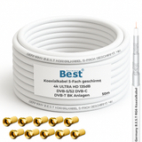 Koaxialkabel 50m SAT-Kabel | 4K Ultra HD | Class A+ | DVB-S/S2 DVB-C DVB-T BK Anlagen | 5Fach Geschirmt | 135dB | Antennenkabel | Koaxkabel | 10x F-Stecker
