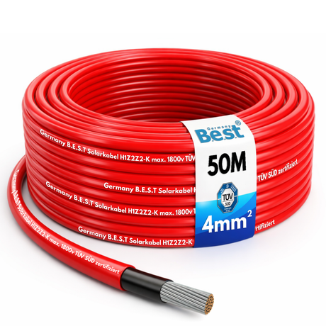 Solarkabel 4mm² 6mm² PV Kabel H1Z2Z2-K Photovoltaik Solarleitung Rot Schwarz 50m 100m für Solaranlage PV Anlage (Kopie)