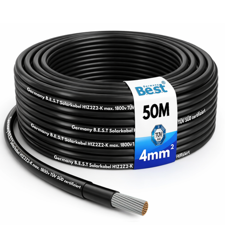 Solarkabel 4mm² 6mm² PV Kabel H1Z2Z2-K Photovoltaik Solarleitung Rot Schwarz 50m 100m für Solaranlage PV Anlage (Kopie)