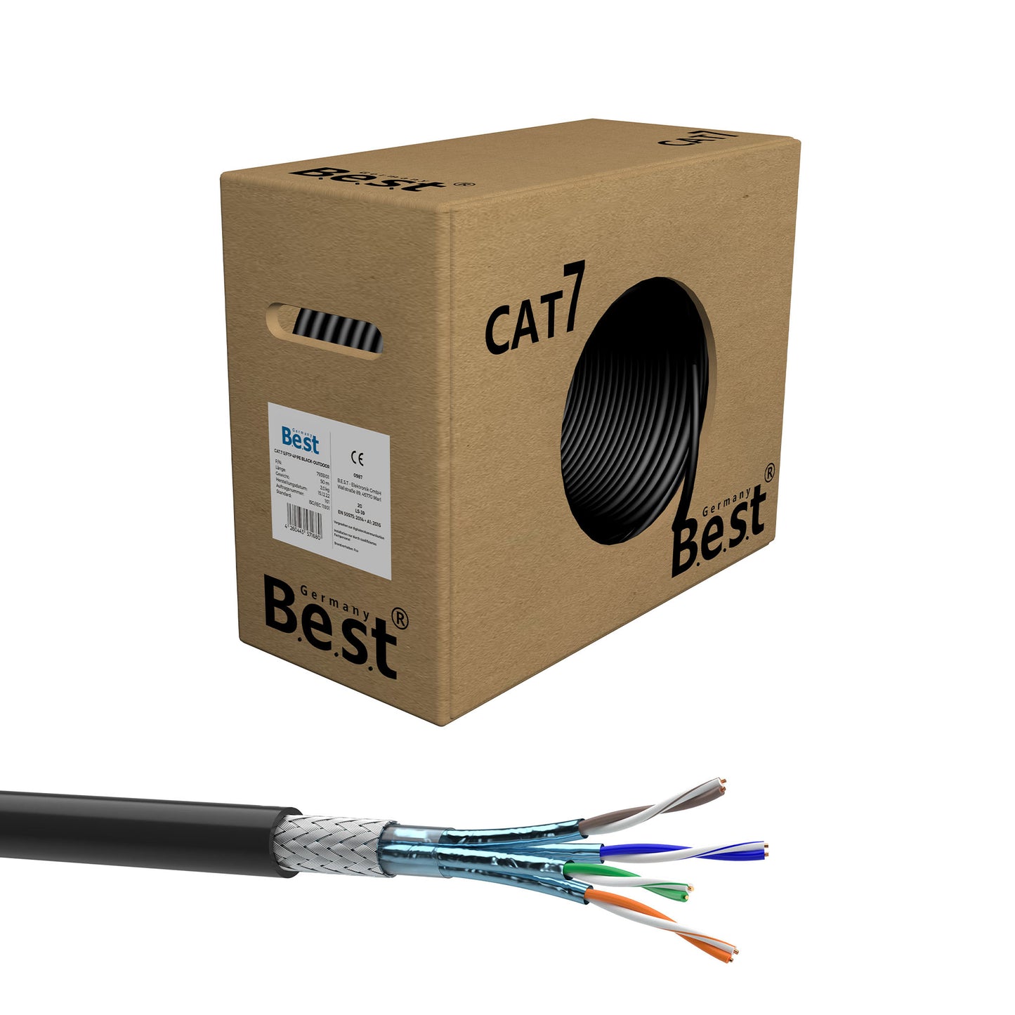 CAT 7 Outdoor Verlegekabel 50m Simplex Gigabit Netzwerkkabel KUPFER