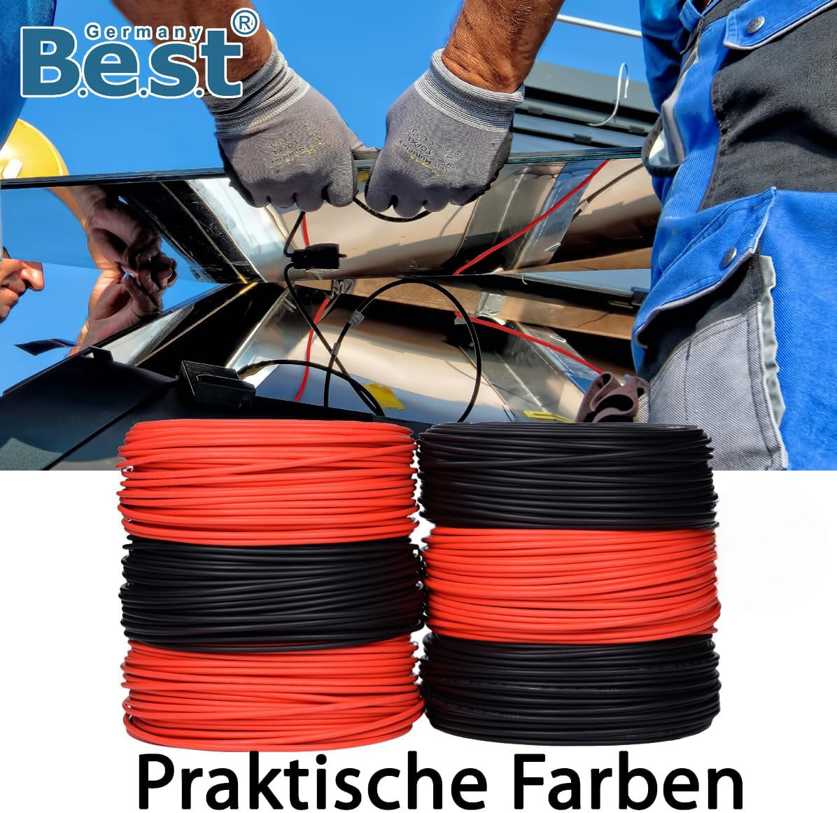 Solarkabel Solarleitung 100m 6mm² reines Kupferkabel H1Z2Z2-K PV Schwarz