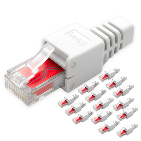 Netzwerkstecker RJ45 CAT7 CAT6 werkzeugfrei weiß - Werkzeugloser LAN UTP Kabel Stecker für CAT5, CAT6, CAT7 - Geeignet für Verlege- und Patchkabel