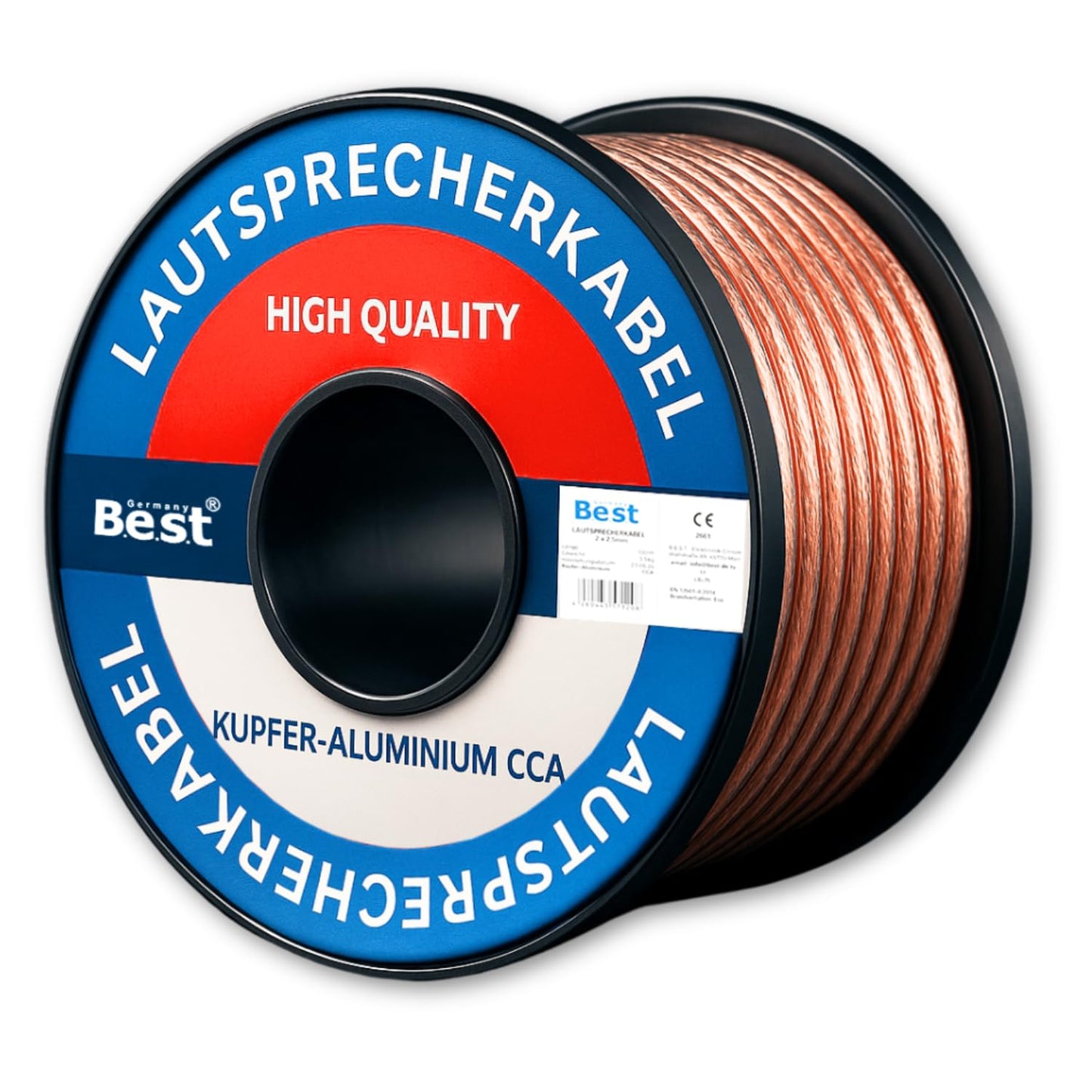 Lautsprecherkabel 25m-100m 2x2,5mm² für Lautsprecher & Heimkinosysteme, HiFi Kabel Boxenkabel CCA - Kupfer Aluminium