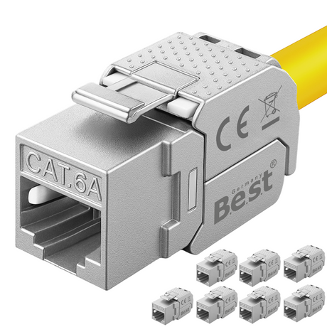 CAT6a Keystone Netzwerkmodul RJ45 – High-Speed Keystone Buchse, werkzeugfreie Montage, 10 Gbit/s, STP geschirmt, vergoldete Kontakte, kompatibel mit AWG 22–26 & Patchpanel/Netzwerkdosen