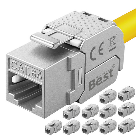 CAT6a Keystone Netzwerkmodul RJ45 – High-Speed Keystone Buchse, werkzeugfreie Montage, 10 Gbit/s, STP geschirmt, vergoldete Kontakte, kompatibel mit AWG 22–26 & Patchpanel/Netzwerkdosen