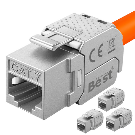 CAT 7 Keystone Netzwerkmodul RJ45 – High-Speed Keystone Buchse, werkzeugfreie Montage, 10 Gbit/s, STP geschirmt, vergoldete Kontakte, kompatibel mit AWG 22–26 & Patchpanel/Netzwerkdosen