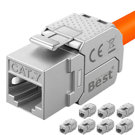 CAT 7 Keystone Netzwerkmodul RJ45 – High-Speed Keystone Buchse, werkzeugfreie Montage, 10 Gbit/s, STP geschirmt, vergoldete Kontakte, kompatibel mit AWG 22–26 & Patchpanel/Netzwerkdosen
