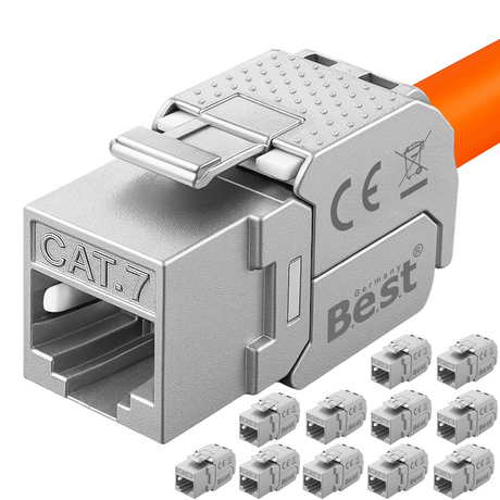 CAT 7 Keystone Netzwerkmodul RJ45 – High-Speed Keystone Buchse, werkzeugfreie Montage, 10 Gbit/s, STP geschirmt, vergoldete Kontakte, kompatibel mit AWG 22–26 & Patchpanel/Netzwerkdosen
