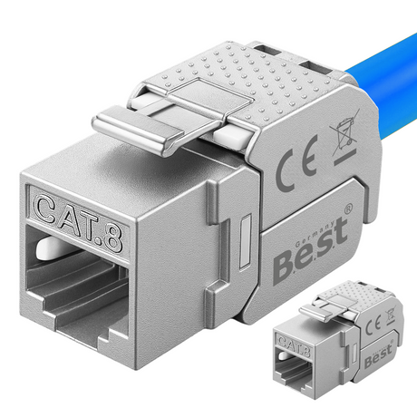 CAT 8 Keystone Netzwerkmodul RJ45 – High-Speed Keystone Buchse, werkzeugfreie Montage, 40 Gbit/s, STP geschirmt, vergoldete Kontakte, kompatibel mit AWG 22–26 & Patchpanel/Netzwerkdosen
