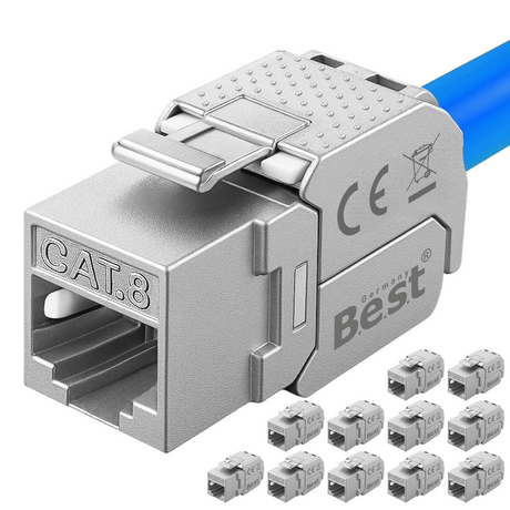 CAT 8 Keystone Netzwerkmodul RJ45 – High-Speed Keystone Buchse, werkzeugfreie Montage, 40 Gbit/s, STP geschirmt, vergoldete Kontakte, kompatibel mit AWG 22–26 & Patchpanel/Netzwerkdosen