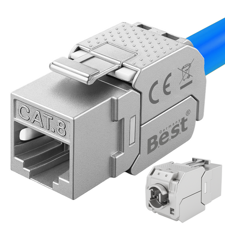 CAT 8 Keystone Netzwerkmodul RJ45 – High-Speed Keystone Buchse, werkzeugfreie Montage, 40 Gbit/s, STP geschirmt, vergoldete Kontakte, kompatibel mit AWG 22–26 & Patchpanel/Netzwerkdosen