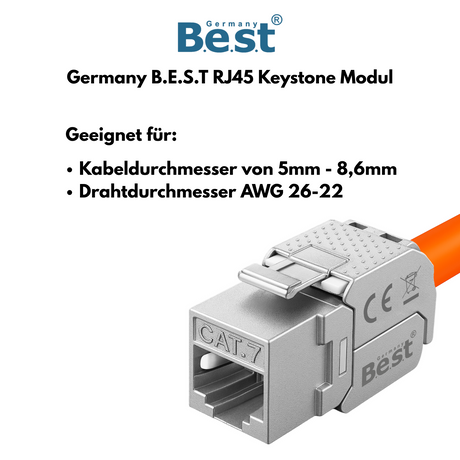 CAT 7 Keystone Netzwerkmodul RJ45 – High-Speed Keystone Buchse, werkzeugfreie Montage, 10 Gbit/s, STP geschirmt, vergoldete Kontakte, kompatibel mit AWG 22–26 & Patchpanel/Netzwerkdosen
