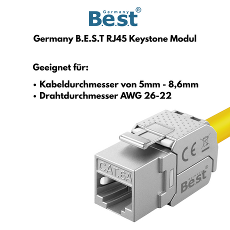 CAT6a Keystone Netzwerkmodul RJ45 – High-Speed Keystone Buchse, werkzeugfreie Montage, 10 Gbit/s, STP geschirmt, vergoldete Kontakte, kompatibel mit AWG 22–26 & Patchpanel/Netzwerkdosen