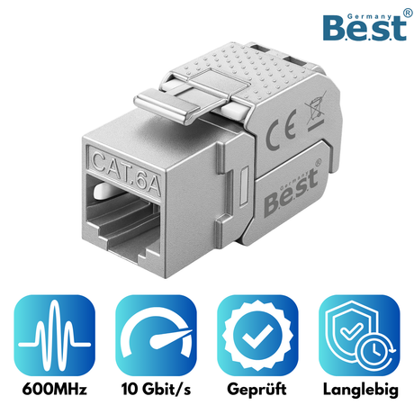 CAT6a Keystone Netzwerkmodul RJ45 – High-Speed Keystone Buchse, werkzeugfreie Montage, 10 Gbit/s, STP geschirmt, vergoldete Kontakte, kompatibel mit AWG 22–26 & Patchpanel/Netzwerkdosen
