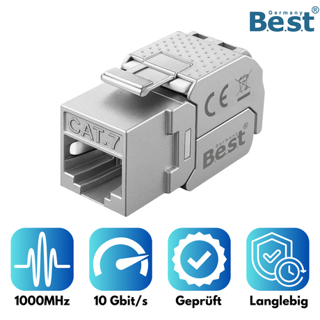 CAT 7 Keystone Netzwerkmodul RJ45 – High-Speed Keystone Buchse, werkzeugfreie Montage, 10 Gbit/s, STP geschirmt, vergoldete Kontakte, kompatibel mit AWG 22–26 & Patchpanel/Netzwerkdosen