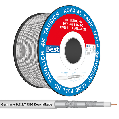 Germany B.e.s.t Koaxialkabel 50 M SAT-Kabel | 4K Ultra HD | Class A+ | DVB-S/S2 DVB-C DVB-T BK Anlagen | 5Fach Geschirmt | 135dB (Kopie)