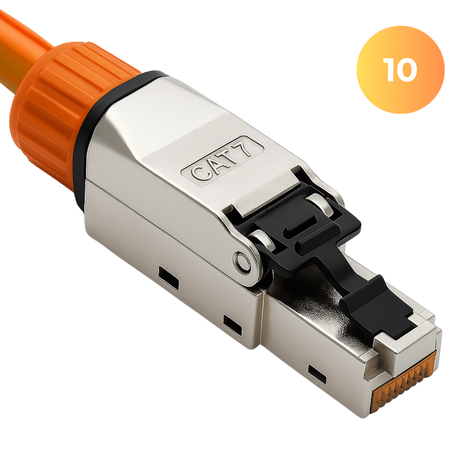 CAT 7 RJ45 Stecker  – werkzeuglose Netzwerkstecker für Ethernet, Verlegekabel & Netzwerkkabel | Gigabit fähig, STP geschirmt, 10 Gbit/s, vergoldete Kontakte
