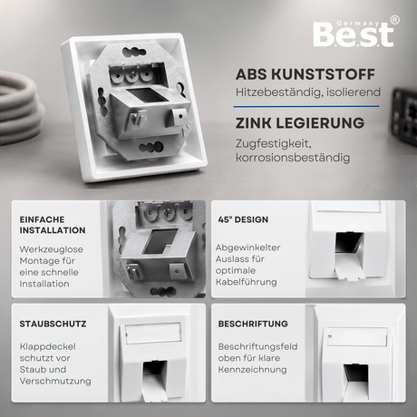 CAT 7 Unterputz Netzwerkdose RJ45 LAN Dose mit Keystone Modul 1-Port / 2-Port bis 10 Gbit/s