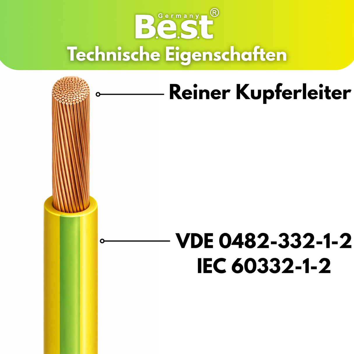Câble de mise à la terre H07V-K 6mm²-16mm² vert-jaune souple – Conducteur isolé PVC NYAF pour installation photovoltaïque