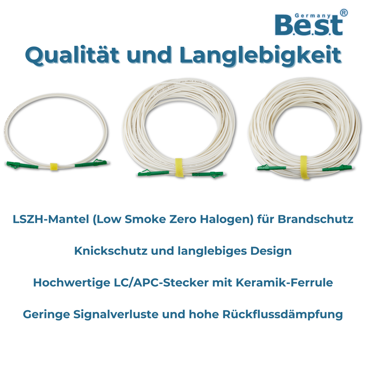 Glasfaserkabel 0,5-100M Simplex LC/APC - LC/APC LSZH Patchkabel LWL 3,00mm Patchcord