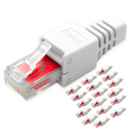 Netzwerkstecker RJ45 CAT7 CAT6 werkzeugfrei weiß - Werkzeugloser LAN UTP Kabel Stecker für CAT5, CAT6, CAT7 - Geeignet für Verlege- und Patchkabel