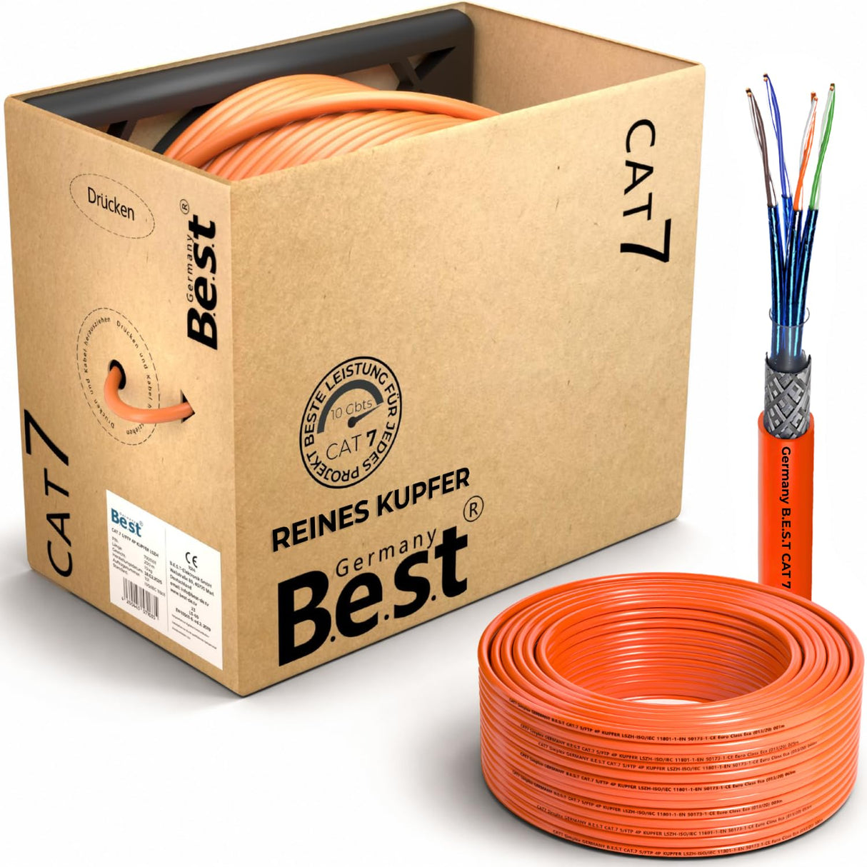 CAT 7 200M Simplex Netzwerkkabel Verlegekabel Kupfer LAN Kabel Ethernetkabel S/FTP 10 Gbit/s Kat 7 reines Kupfer Datenkabel PoE+ LSZH Datenkabel