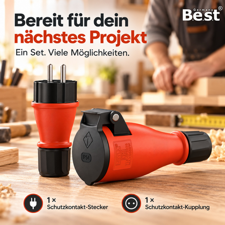 Schukostecker & Schukokupplung Set IP54 16A 250V Außen Garten Stecker Dose