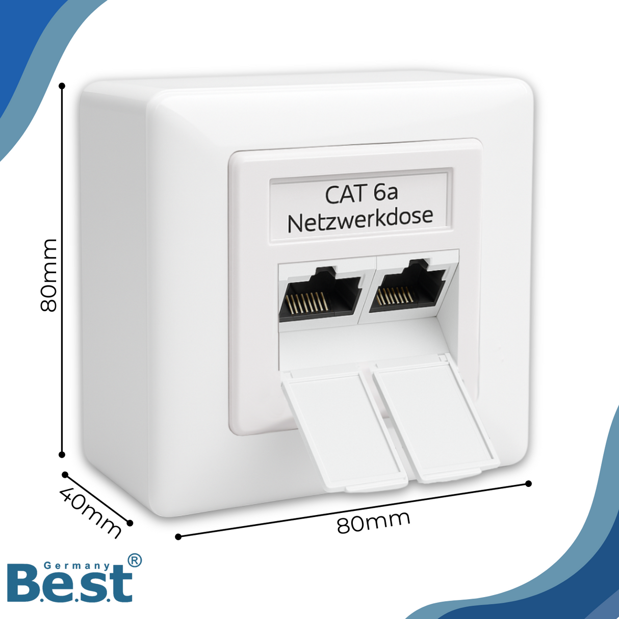 Universal Netzwerkdose LAN Dose Aufputz & Unterputz EIA/TIA 568A&B | 2x RJ45 Port | CAT6a, CAT7, CAT8 kompatibel - Weiß