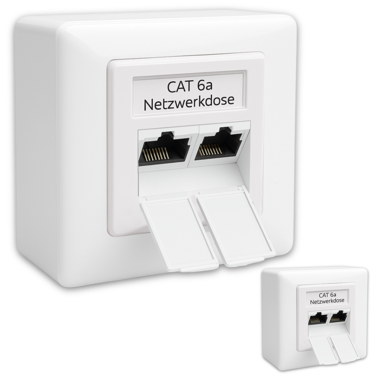 Universal Netzwerkdose LAN Dose Aufputz & Unterputz EIA/TIA 568A&B | 2x RJ45 Port | CAT6a, CAT7, CAT8 kompatibel - Weiß