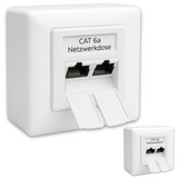 Universal Netzwerkdose LAN Dose Aufputz & Unterputz EIA/TIA 568A&B | 2x RJ45 Port | CAT6a, CAT7, CAT8 kompatibel - Weiß