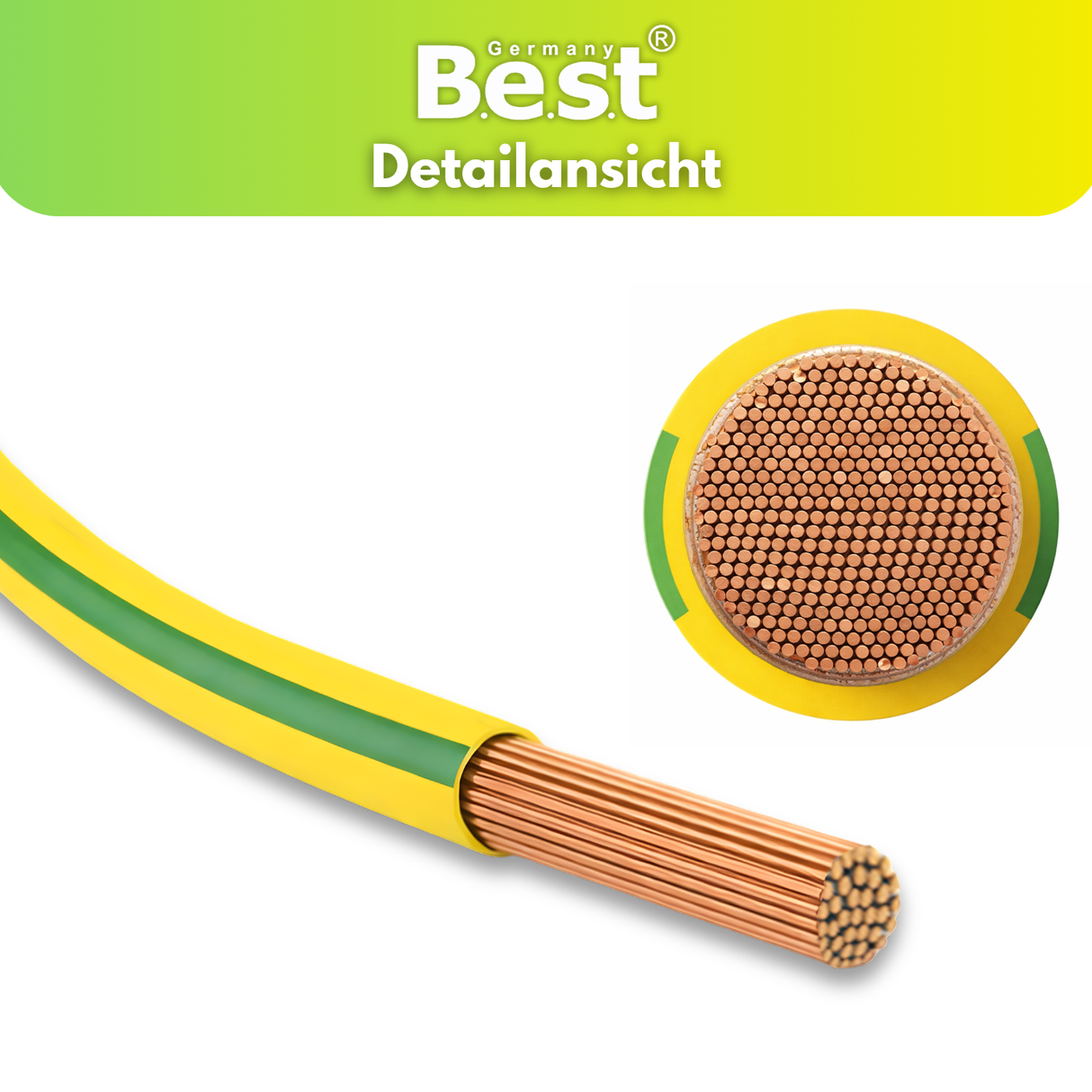 Câble de mise à la terre H07V-K 6mm²-16mm² vert-jaune souple – Conducteur isolé PVC NYAF pour installation photovoltaïque