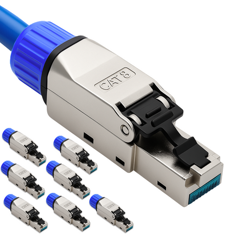 CAT 8 RJ45 Stecker  – werkzeuglose Netzwerkstecker für Ethernet, Verlegekabel & Netzwerkkabel | Gigabit fähig, STP geschirmt, 40 Gbit/s, vergoldete Kontakte